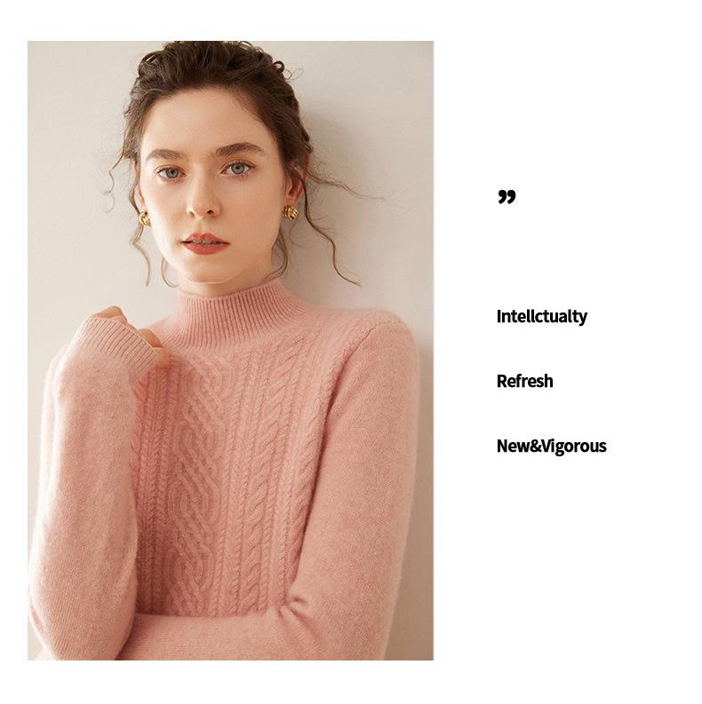 High Neck Cashmere Sweater - Loose Fit Solid Color Knit for Autumn and Winter