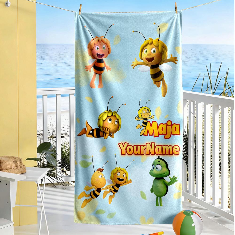 Biene Maja Customize Text Beach Towel Super Soft & Absorbent Suitable for Swimming Gym Camping Yoga Vacation