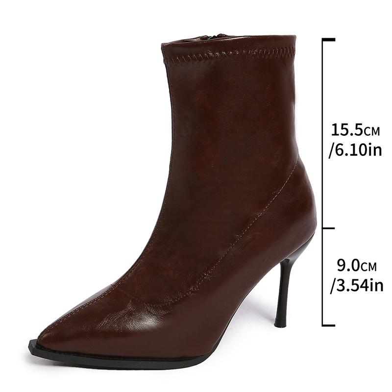 Fashion Sexy Stiletto High Heel Ankle Boots Women Plus Size 35-42 Pointed Toe Fashion Boots Woman Zip Pu Leather Short Booties Mujer