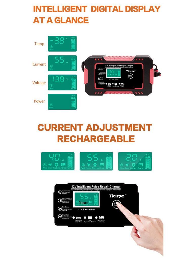 12V 6A Smart Universal Lead-Acid Battery Charger for Motorcycle & Car