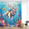 Funny Diving Cat Dog Shower Curtain Cute Cartoon Bathing Animals Sea Turtle Underwater Scenery Kids Bathroom Curtains Decor Set