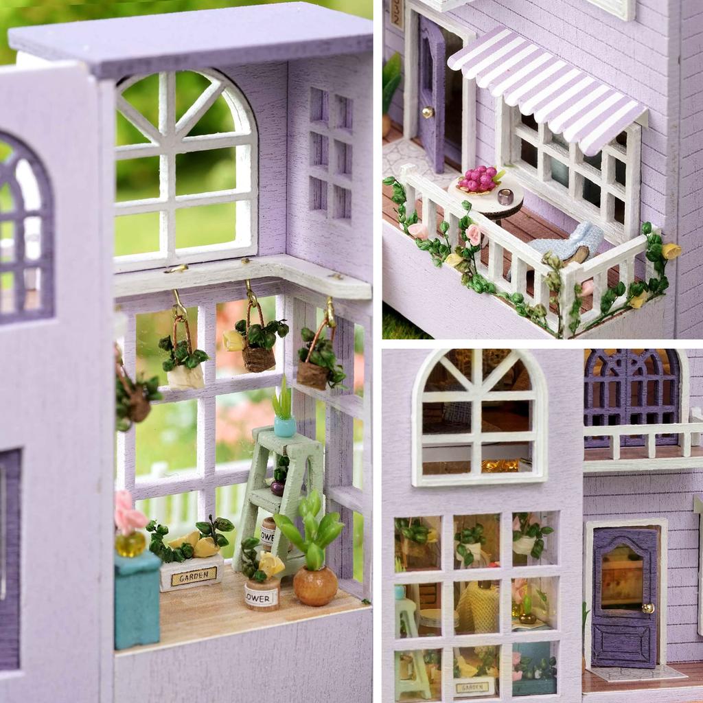 Spilay DIY Wooden Miniature Dollhouse Kit with Furniture Decorative and LED 3D Puzzle Toy for and Perfect for and Christmas Ages 14 and Up Set,