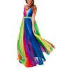 Spring And Summer New, European Beautiful Woman New Suspender Sexy Deep V Rainbow Chiffon Suspender Dress