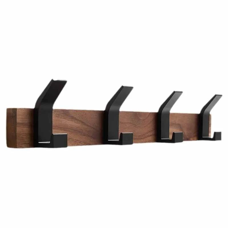 

Black Walnut Solid Wood Coat Racks 4 Hooks Clothing Organizer Hangers Portable Entrance Hall Bag Scarf Clothes Storage Furniture