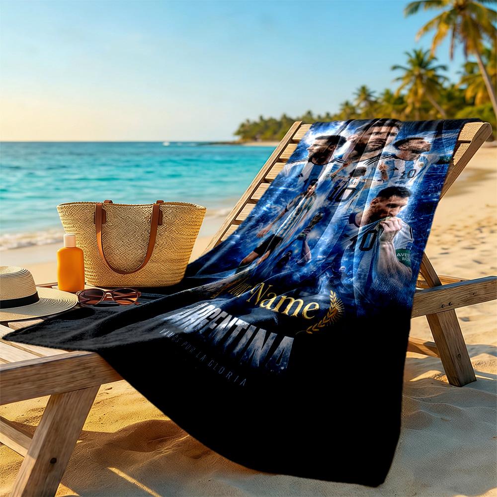 Football Messi Personalized Name Beach Towel Super Soft Microfiber Quickdry Fabric
