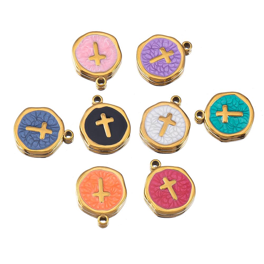 4-8pcs Stainless Steel Enamel Star Heart Eye Shell Sun Round Random Charm Base Anklet Pendant DIY Earring Necklace Jewelry Makin