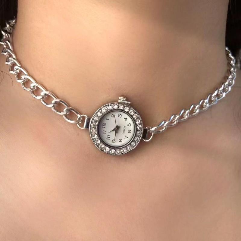 Fashion Y2k Watch Leather Pendant Titanium Steel Collar Female Personality Cyberpunk Choker Fashion Jewelry Gift