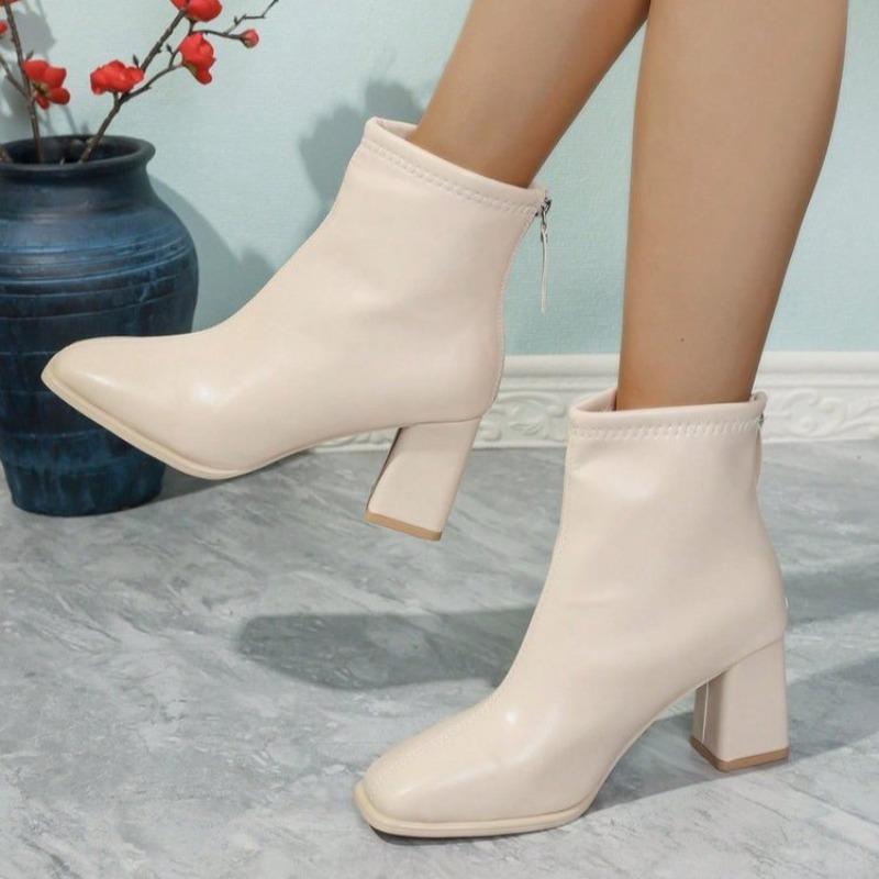 Fashion Women High Heels Short Boots Winter New Chunky Heeled Shoes 2025 Designer Chelsea Ankle Boots Classical Pumps Dress Zapatillas