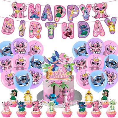 32 Pezzi Decorazioni Festa a Tema Lilo e Stitch Rosa Include Striscione Palloncini Topper per Torta