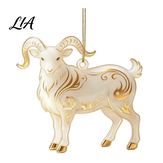 Reflective Light Holiday Pendant 2D Acrylic Goat Christmas Ornament, Cute Animal Sheep Hanging Decor for Tree, Party Decoration, New Year Gift
