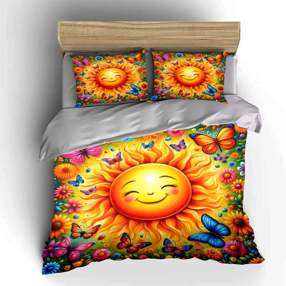 Vibrant Sunflower Butterfly Trio Decor Exquisite Three-Piece Bedding Set Gift For Kids And Adults EU Twin 135X200cm&set