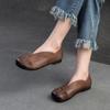 Women's Spring Vintage Casual Shoes - Top Layer Cowhide Slip-On Mom Shoes with Soft Sole, Round Toe Comfortable Low-Top Shoes