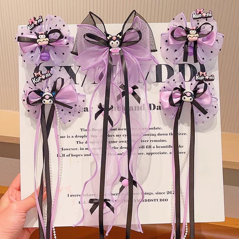 Kuromi Black & Purple Hair Accessories - Cute Bow Hair Clips for Girls and Babies