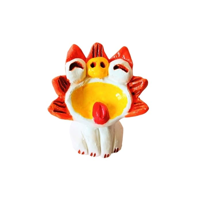 Okinawa Souvenir Lucky Charm Smiling Shisa Figurine Pair Mini Indoor Use Handmade - - - - - - (Green & Orange)