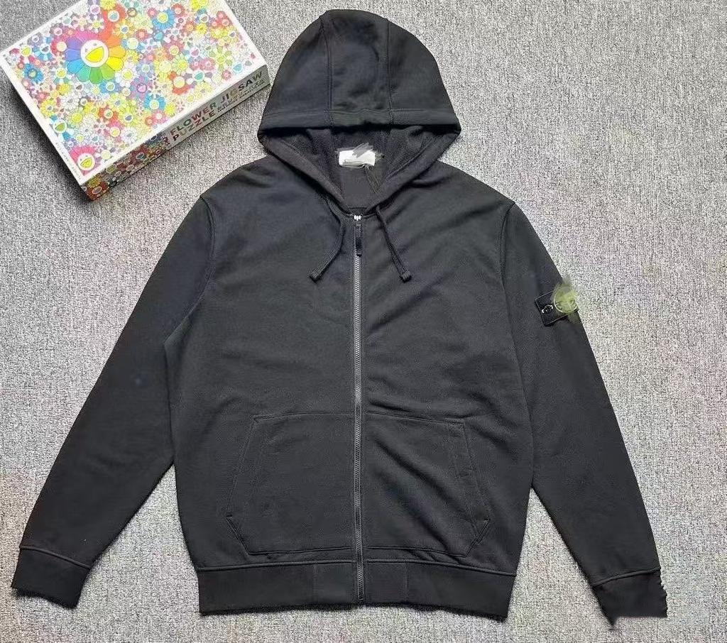 Bluza z kapturem rozpinana z haftem kamieniami – Casualowa gładka bluza sportowa – Unisex
