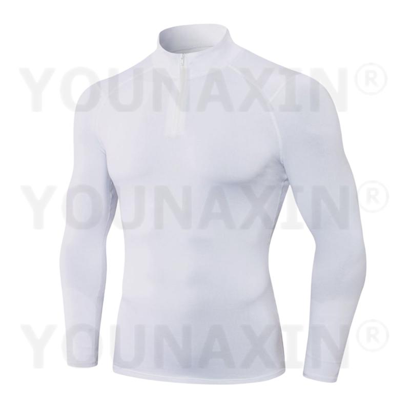 

Европейский размер Мужские футболки с длинными рукавами для бега, спортивные, на молнии под горло, облегающая фитнес-одежда, для тренировок йоги, быстросохнущие, велосипедные тайтсы, топ 2XL белый