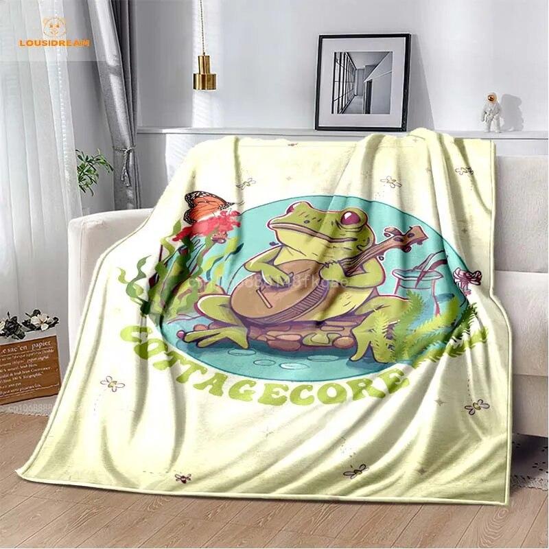 Anime Green Frog Designová deka s velkými očima Měkká přehoz přes postel Plážový teplý cestovní povlak pro děti Chlapci Dívky Dárek