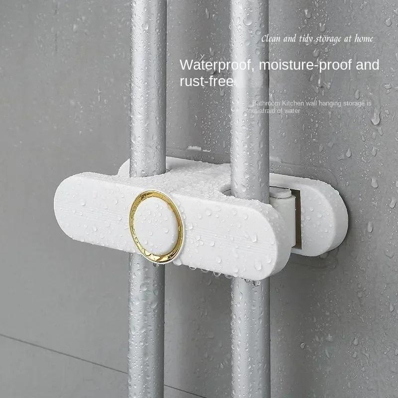 Multi-functional Self-Adhesive Mop Holder Wall Mounted Storage Rack with Dual-Side Broom Organizer for Home and Kitchen