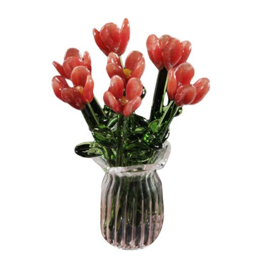 Glasblumenstrauß mit Vase Handgeblasene Mini-Blumendekoration Haus Wohnzimmer Handgefertigter Simulations-Blumenschmuck mit Stiel