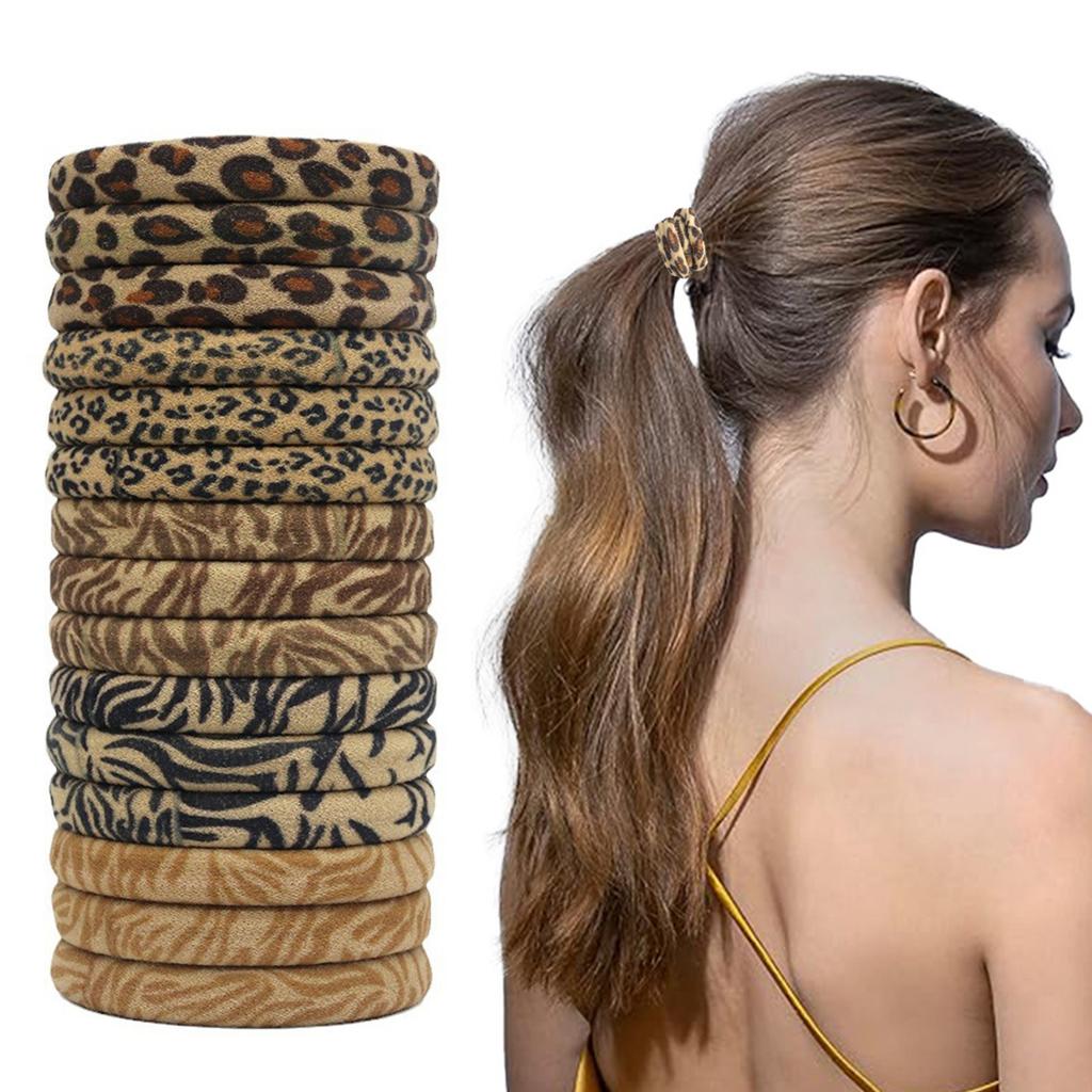 Aesthetic Leopard Print Scrunchies Elastic Hair Rope Set of 5 French Hair Elastic Absorbent Hair Tie for After Bath Use