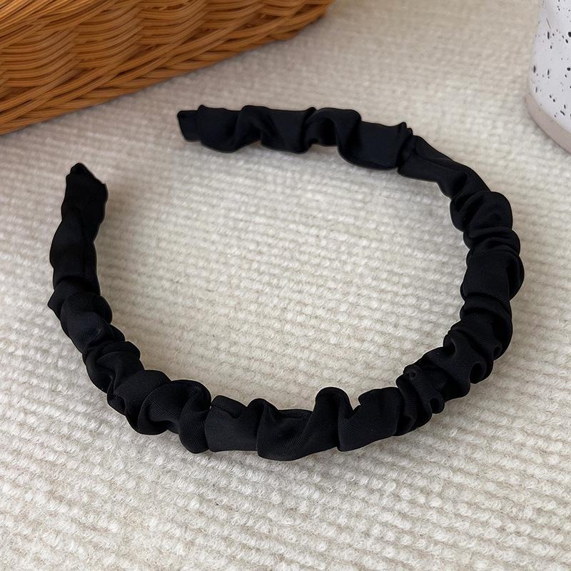 2023 Earth Tone Satin Pleated Headband: Mori Style, Thin Edge, High Crown, Ideal for Face Washing