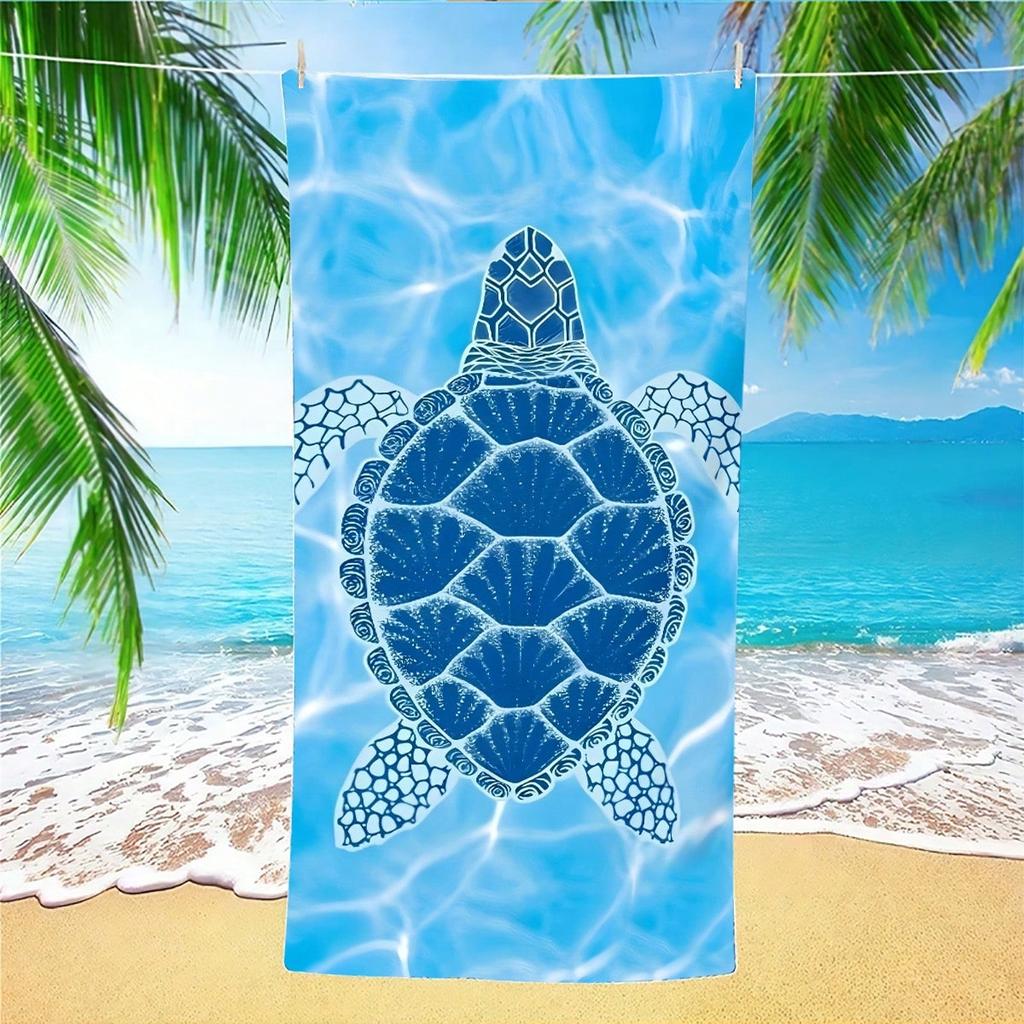 1Pc Extra Large Blue Sea Turtle Beach Towel - Super Soft, Thickened, Sand-Proof, Quick Dry, Absorbent Blanket - Perfect For Swim