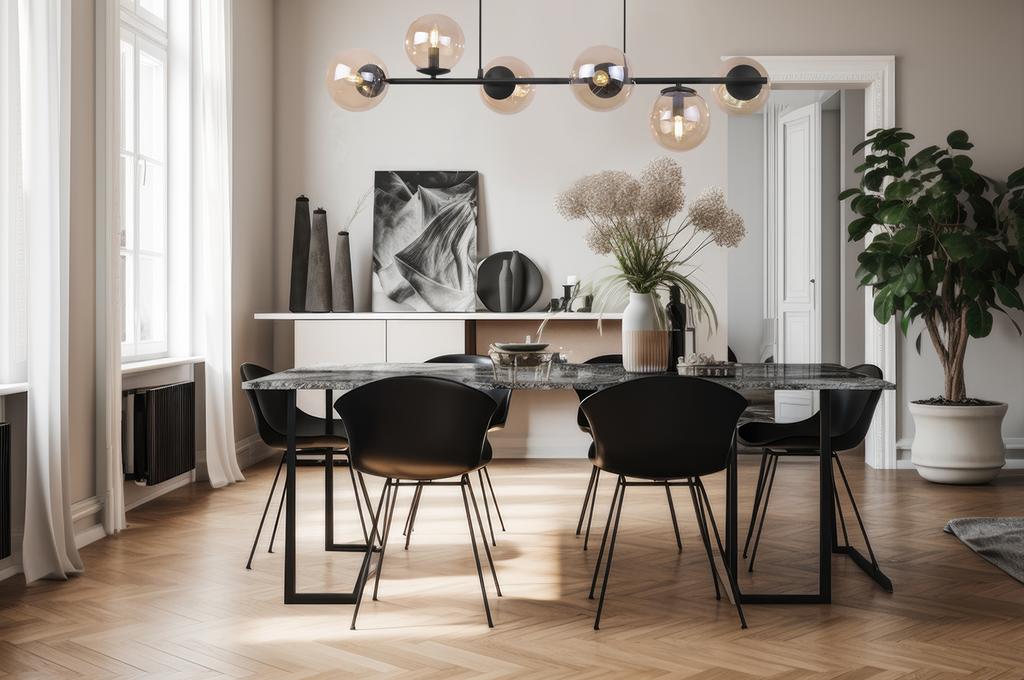 Siena Black Hanging Lamp 6-Flat Honey Lampshade E14