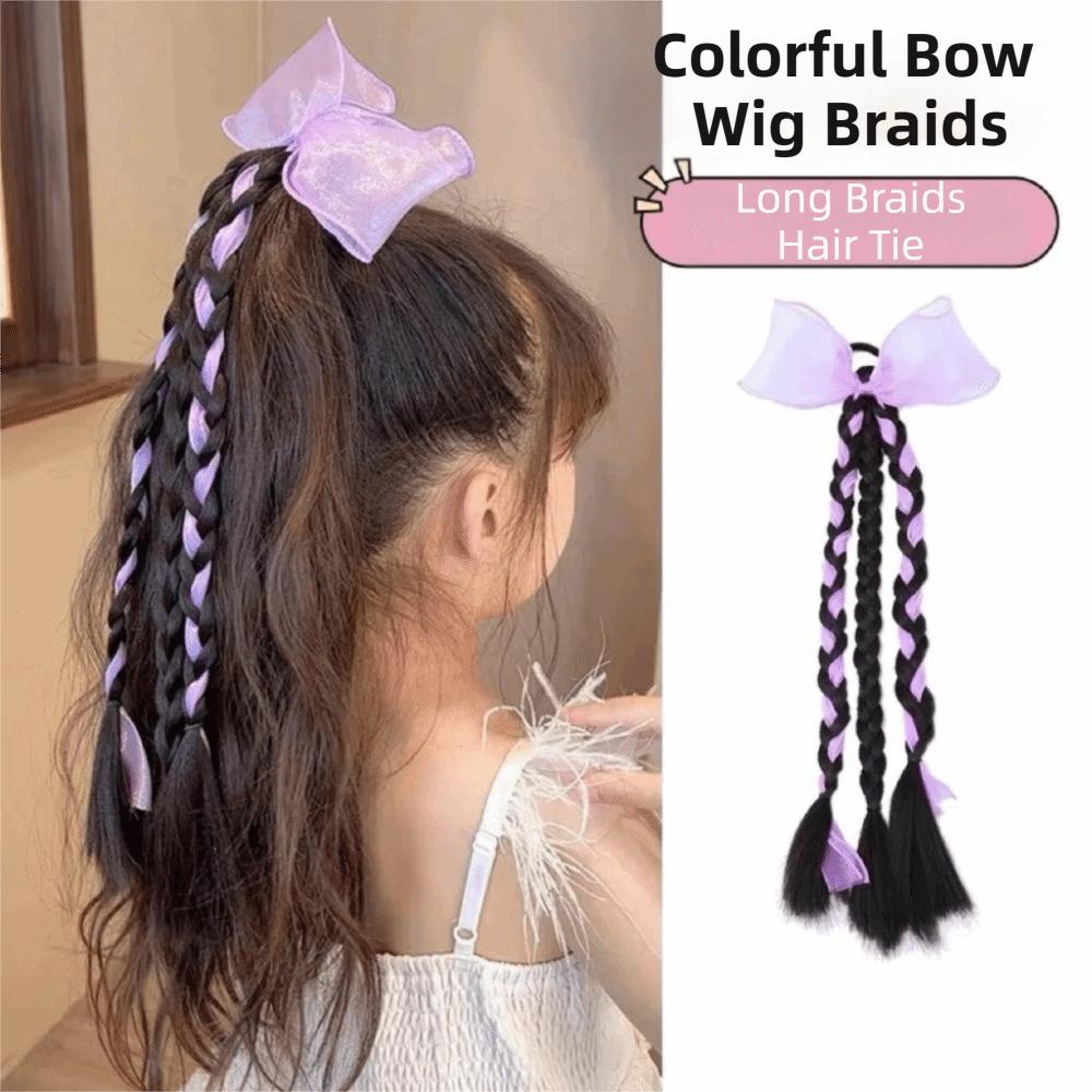 

Sweet Hair Rings Ponytail Rubber Band Twist Long Braids Hair Tie Colorful Bow Wig Braids Kids фиолетовый