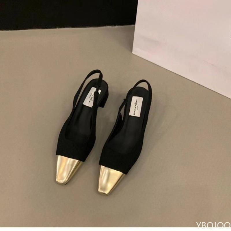 Frühling Sommer eckige Zehenpartie Temperament Einzelner Schuh vielseitig schlicht bequem mittelhohe Absätze mit Zehenkappe modische Sandalen