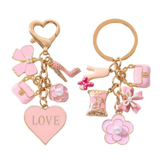 Yousheng Keychain Pendant with Faux Pearl Embellishment Enamel Heart Bowknot Flower Charm Key Chain Decorative Accessory