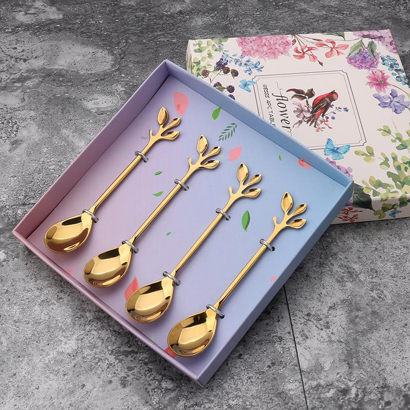 HANYANG Cutlery Set Small Spoon Gift Set Cherry Blossom Spoon Gift Set Rose Leaf Spoon Fruit Fork Gift Set