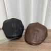 Spring and Autumn Retro Hong Kong Style Pu Soft Leather Forward Hat Versatile Fashion Show Face Small Cap Female Simple Temperament Beret
