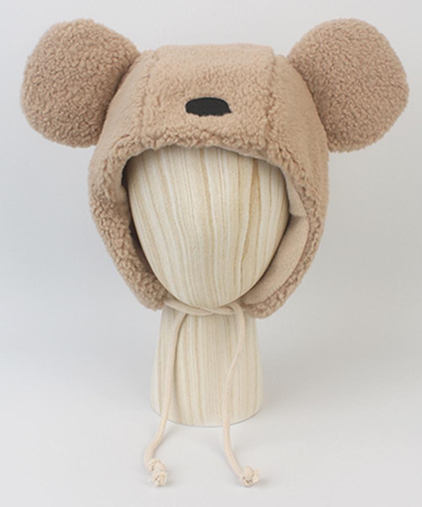 Big Ear Bear Fleece Brown Bonnet Hat