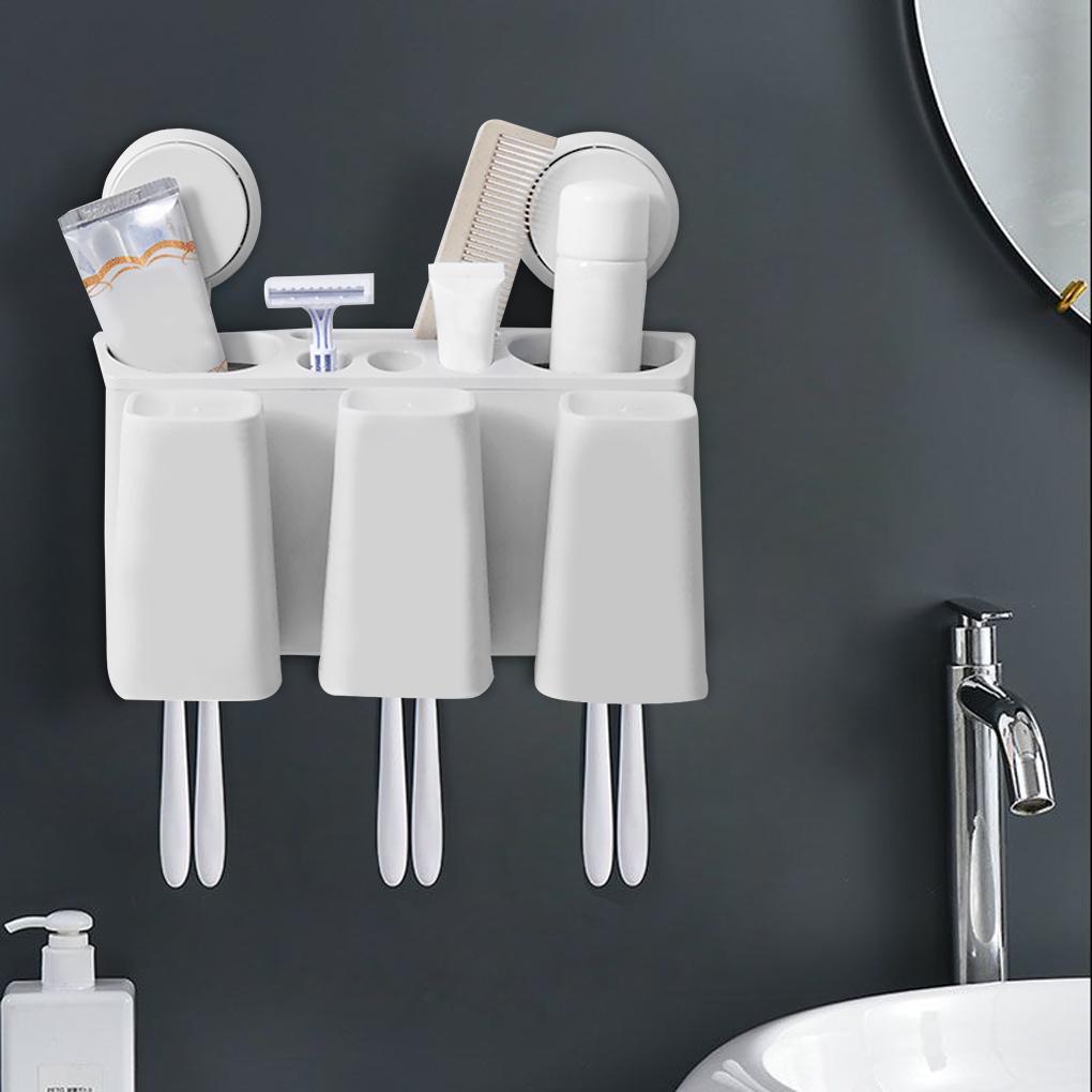 Zahnbürstenhalter Organizer Wandmontage Badezimmer Zahnpasta Rack Mundwasser Tassen Behälter