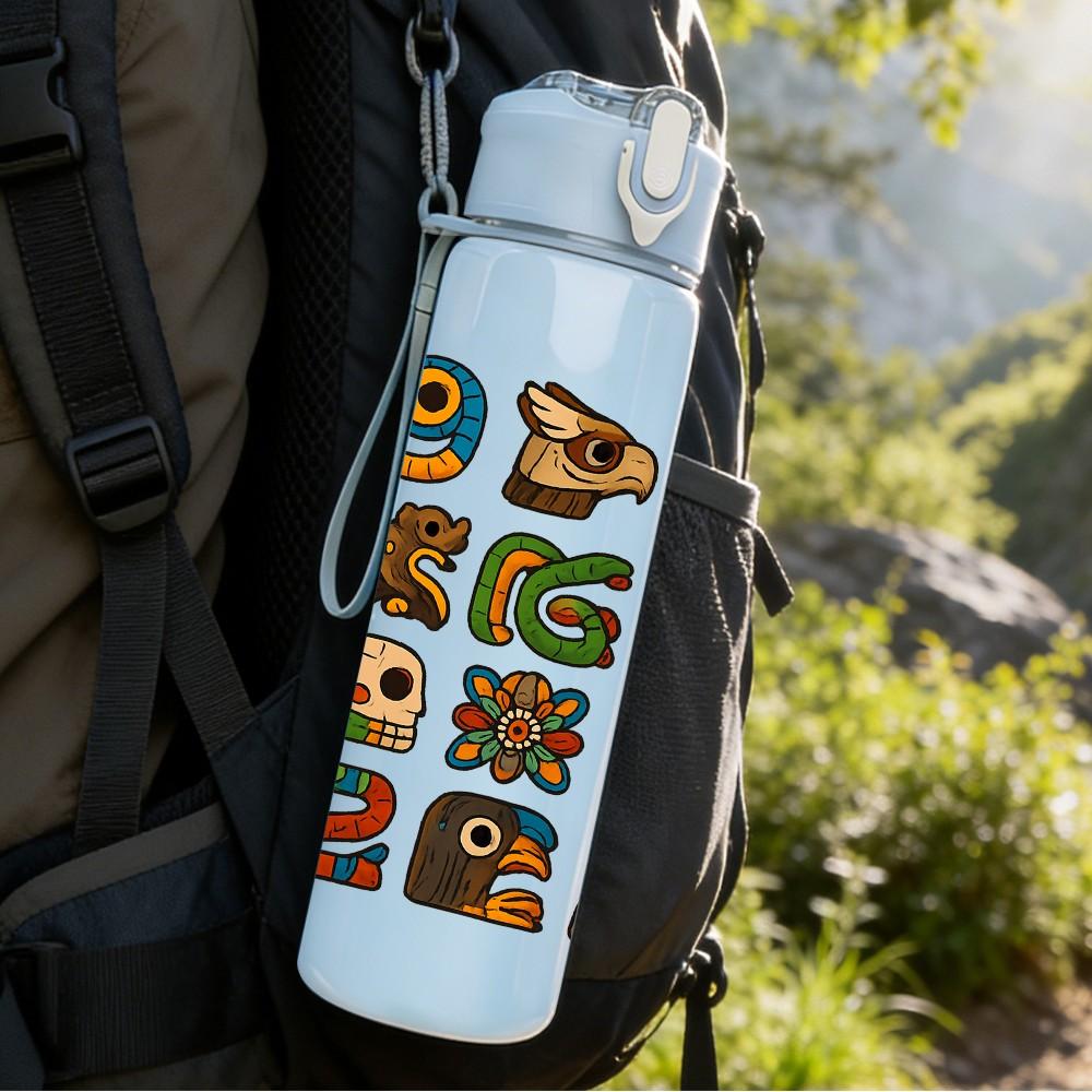 1PC Multi Language Letter Art 750ml Color Plastic Sports Water Bottle Leakproof Flip Straw Lid Suitable for Sports Office Home Use