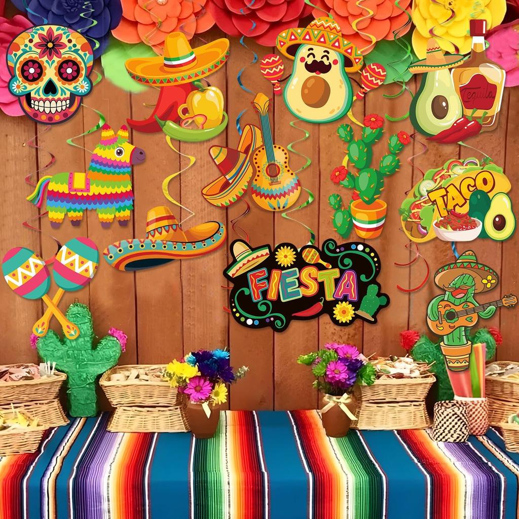 Fiesta Party Decorations, Kaluofan 24PCS Fiesta Decorations, Mexican Theme Decorations Hanging Swirls Supplies for Mexican Birthday Party Mexican