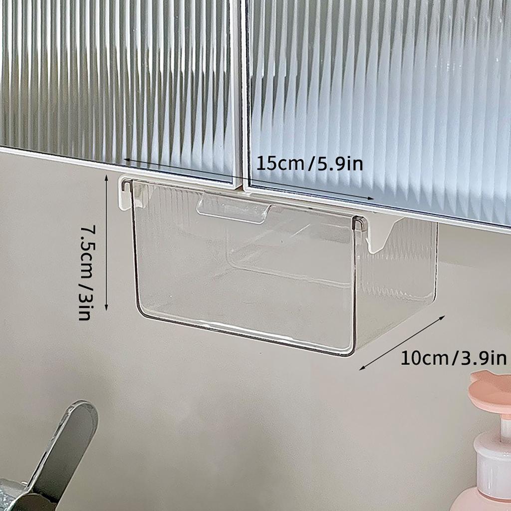 Under Desk Drawer Storage Box Transparent Pull-Out Under Mirror Cabinet Organizer Case Bathroom Cotton Stick Makeup Holder
