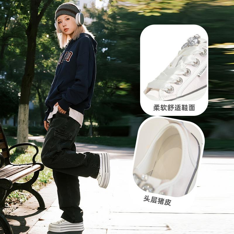 New Little White Shoes Women's 2025 Autumn Women's Casual Single Shoes Platform Heightening Board Shoes Women's Classic Versatile Shoes Children