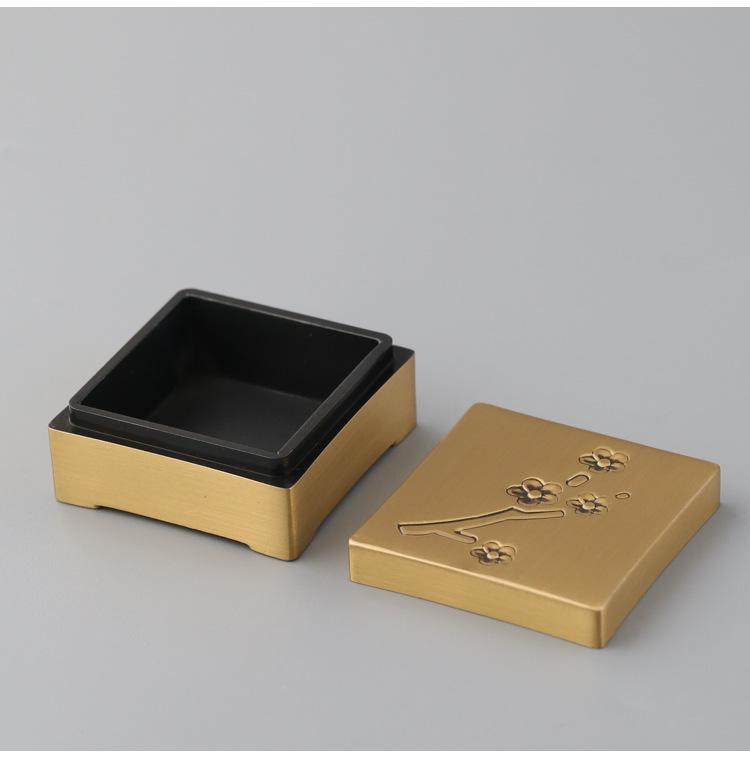 Mosazná čtvercová nádobka na vonný prášek: Mini měděná úložná krabička na kadidelové náčiní a inkoustové kazety