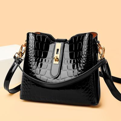 Patent Leather Stone Pattern Handbag Women's Bag Bucket Bag Single-shoulder Crossbody Bag