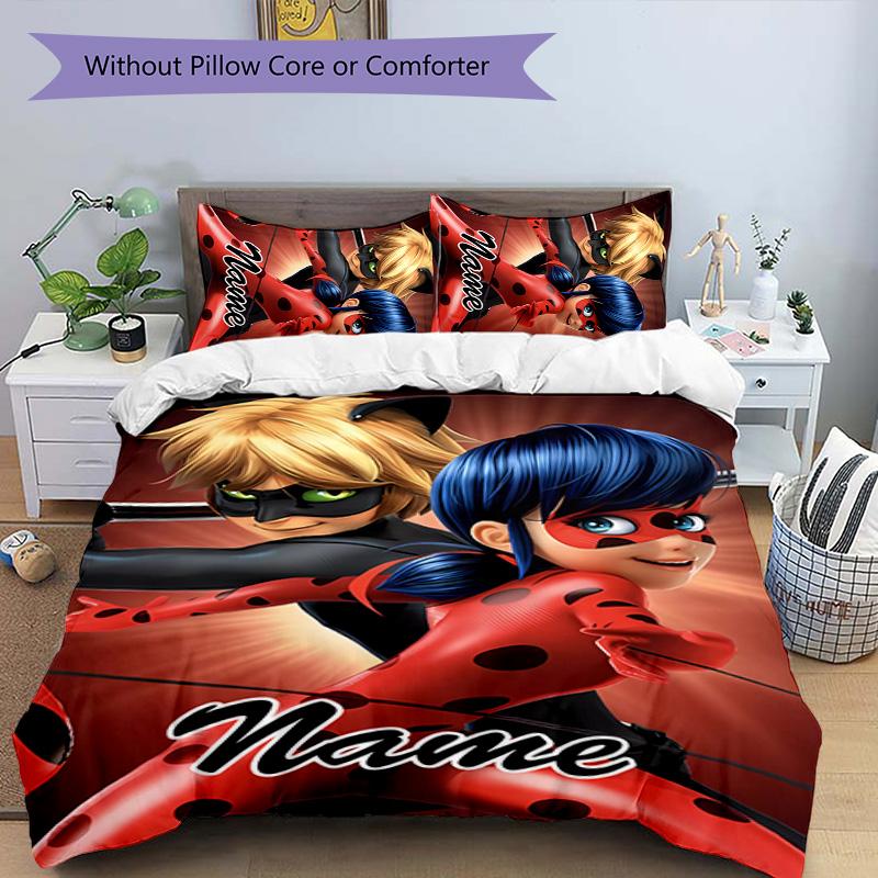 3pcs Ladybug4 Cover Set - Personalized Name, HD Printed Bedding with 1 Cover and 2 Pillowcases - Perfect for Home Decor, Easy Care