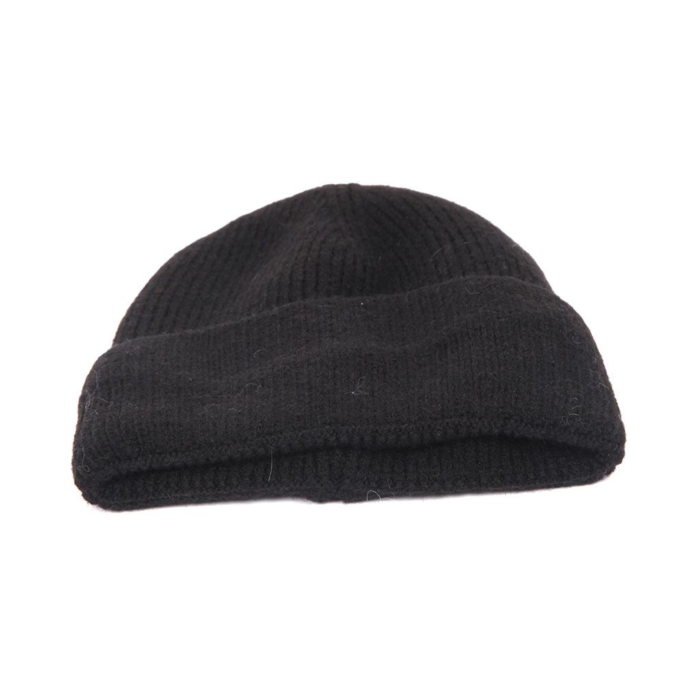 Wool hat women's autumn and winter simple solid color warm hemming thickened pullover cold hat men's knitted hat