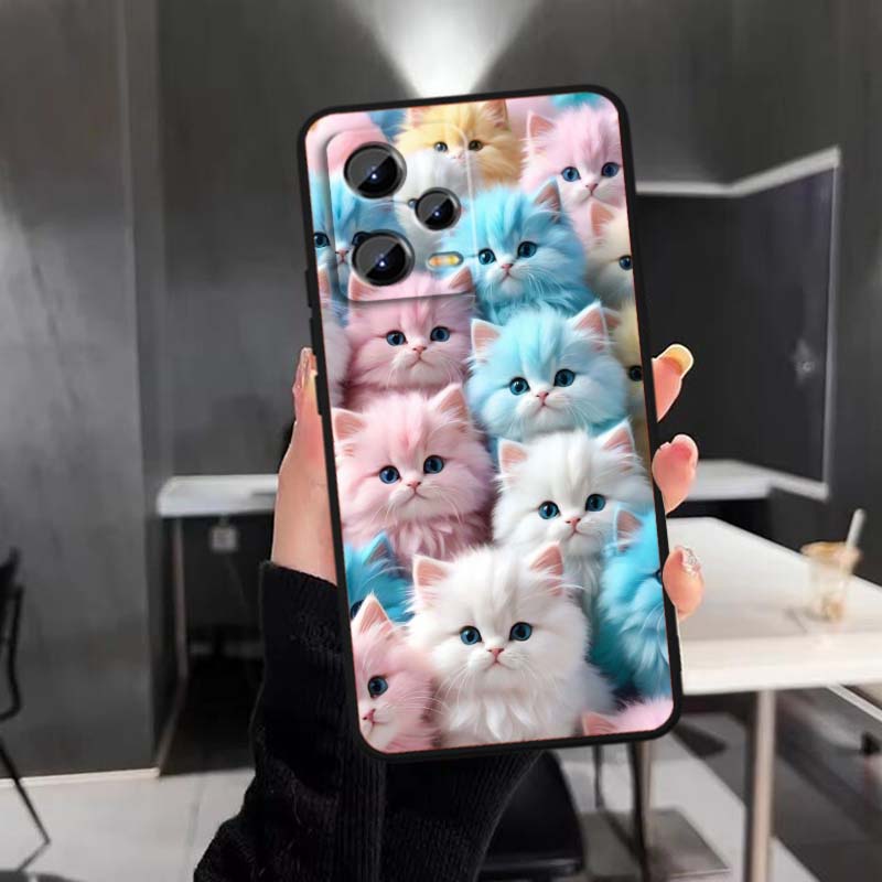 Cartoon Animals Cute Phone Case For Xiaomi Redmi Note 15 14 13 12 12S 11E 11 11S Pro Plus 4G 5G Black Soft TPU