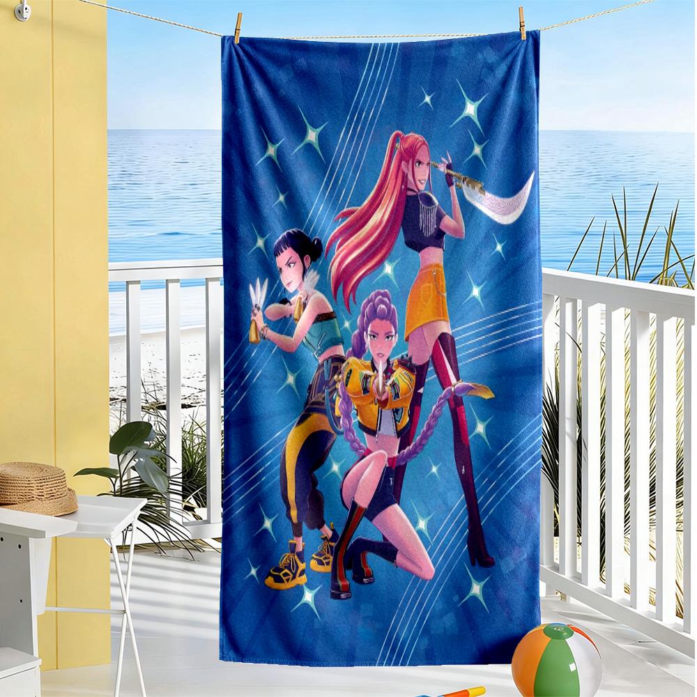 Colorful K-pop Demon Girl Beach Towel Super Soft & Absorbent Comfortable Lightweight Portable for Swimming,Beach,Camping, Travel, Beach Accessories,Gy