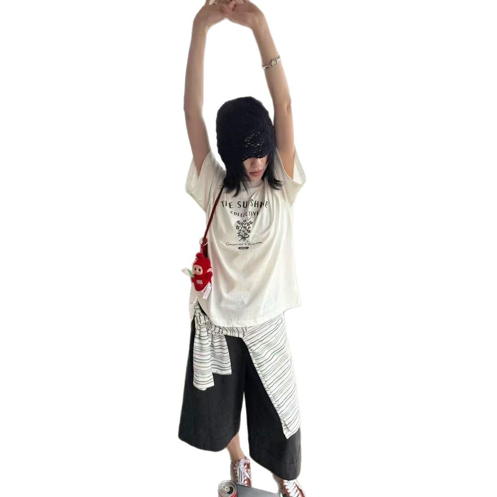Summer New Style Loose-fitting Versatile and Youthful Fun Print Casual Short-sleeved T-shirt for Women