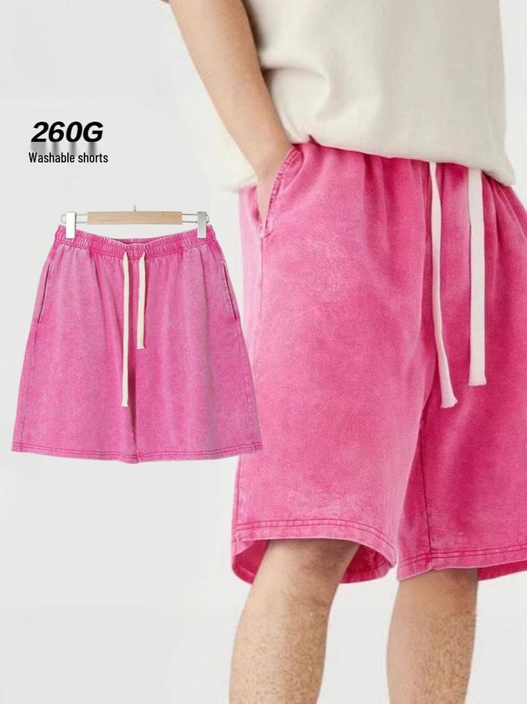 Herren Hong Kong Stil Vintage Gewaschene Baumwollshorts – Trendy, Locker, Vielseitig, 260g Fünf-Punkt Lässiger Stil