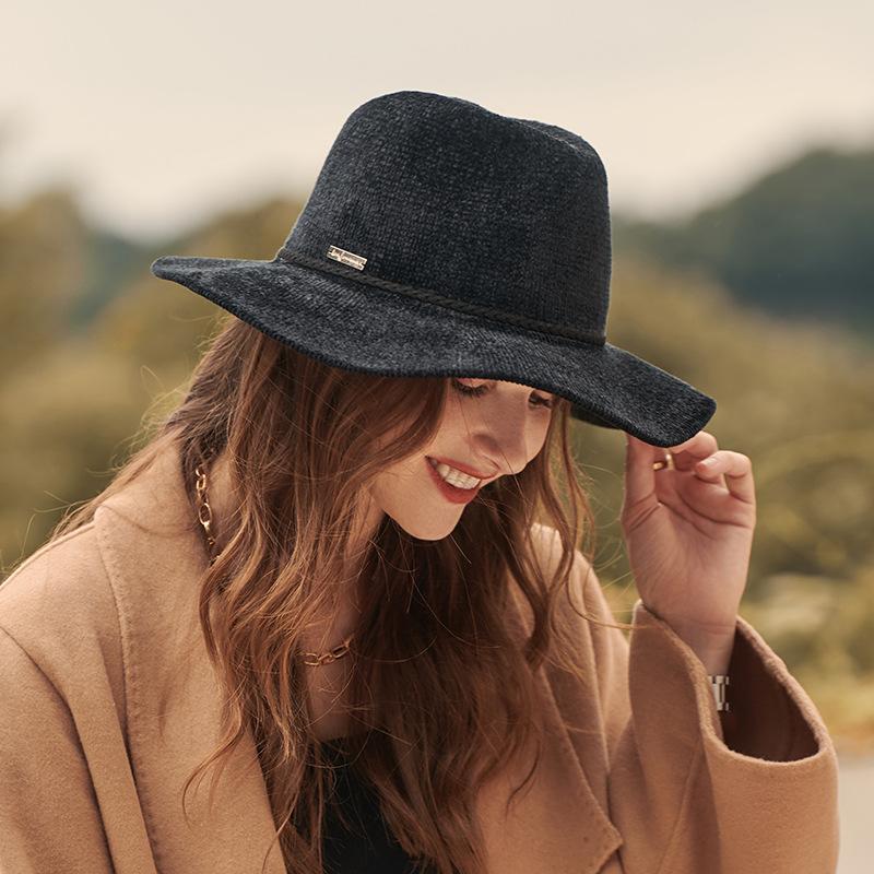 Autumn and winter new men's and women's knitted top hats fleece style fashion hats wide brim design