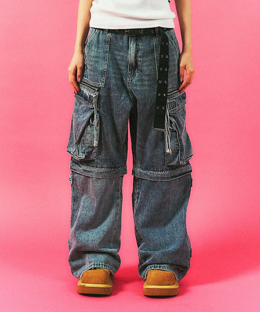 SCHISM INDUCING Denim Big Cargo Pants Blue
