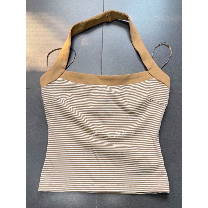 Export Single French Vintage Style Sexy Wind 3 Colors Halterneck Stripes Silm Vest Tops