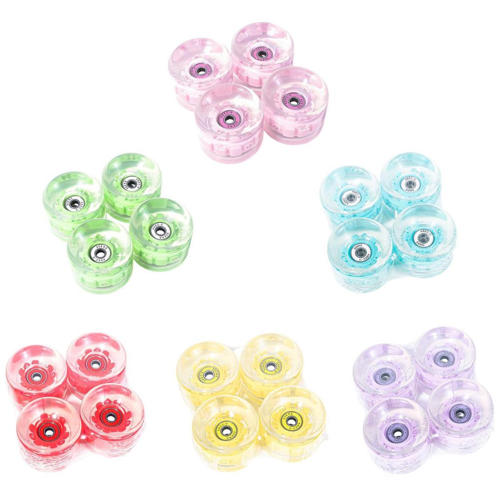 4x Skateboard Wheels with Abec-9 608RS Bearings Repair Parts Clear PU Luminous Smooth Flash Light Up Longboard Wheels Rollers